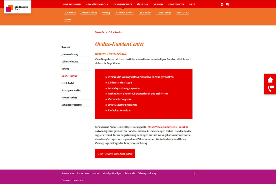 Angebot digitaler Dienstleistungen – auf unserer Website. Bild: © Stadtwerke Soest